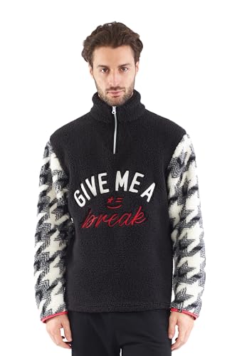 Sorbetto Herren modischer Fleecepulli Pull-on mit hohem Kragen und halbem Reißverschluß, Schwarz mit Hahnentrittmuster, Gr. XL-XXL Sorbetto Herren modischer Fleecepulli Pull-on mit hohem Kragen und halbem Reißverschluß, Schwarz mit Hahnentrittmuster, Gr. XL-XXL von Sorbetto