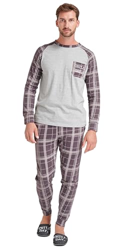 Sorbetto Herren modischer Schlafanzug als Langer Pyjama aus Baumwolle, Langarm Dunkelgrau/Hellgrau, Gr. L von Sorbetto