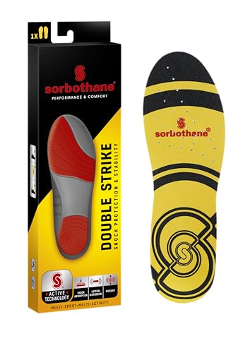SORBOTHANE Double Strike Einlegesohlen für Damen und Herren, antibakterielle Stoßdämpfung & Fersenunterstützung, Größe 43 EU, Gelb von Sorbothane