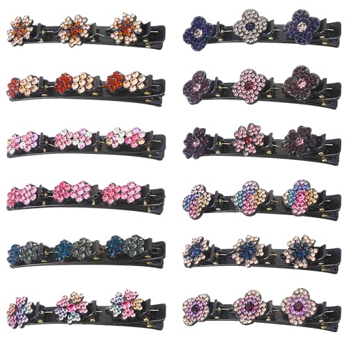 12 Stück Haarspangen Mit Funkelnden Kristallsteinen, Strass-Haarspange, Glitzernde Kristall-Stein Geflochtene Haarspangen, Haarspange Mit Kristallblume, Doppelschicht Haarspange Für Frauen Mädchen von Sorcristy