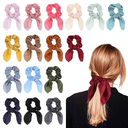 16 Stück Scrunchies Haargummis Mehrere Farben Haargummi Damen mit Schleife Pferdeschwanz Halter Haarschmuck Schleife Haare Elastisches Schleifen Haarband Haar Accessoire für Frauen Mädchen von Sorcristy