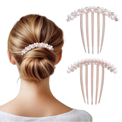 2 Stück Strass Haarkamm Perlen Haarkämme zum Stecken U-Form Haargabel Kristall Haar Steckkamm Damen Haare Gold Haarschmuck Braut Seitenkämme Schmuck Vintage Kopfschmuck für Frauen Braut Hochzeit von Sorcristy