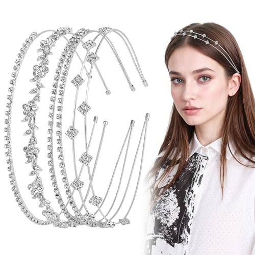4 Stück Haarschmuck Hochzeit Braut Haarreifen Damen Glitzer Einfachheit Kristall Silber Haarreif Elegant Tiara Krone Haarschmuck für Frauen Mädchen Brautjungfern Parteien Zubehör von Sorcristy