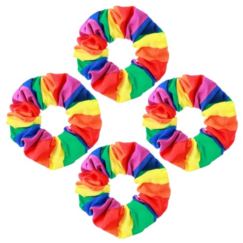 4 Stück Pride Regenbogen Haargummis, Elastische Scrunchies Haar Accessoires Gummibänder Haarband Gestreift Regenbogen Armband Pferdeschwanzhalter Zopfgummis für Damen Mädchen von Sorcristy