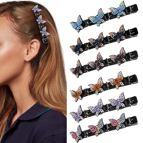 6 Stück Haarklammer Klein, Kristall Haarspangen Damen, Haarspangen mit funkelnden Kristallsteinen, Strass Haarspange Geflochtene Glitzer Schmetterling Hairclip Haar Spangen für Frauen Mädchen von Sorcristy