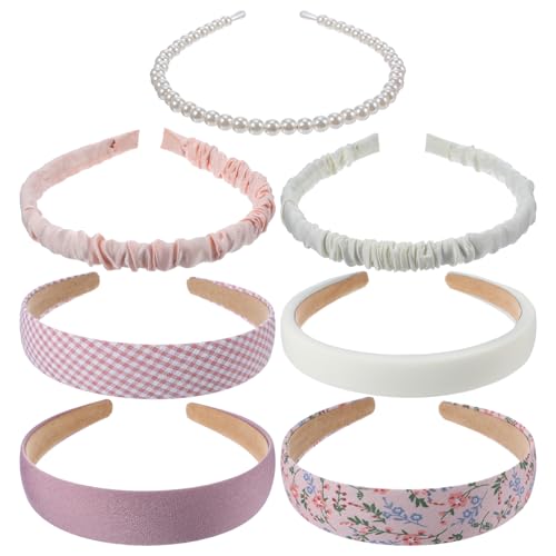 7 Stück Haarreifen Mädchen Set, Haarreif Damen, Breit Haaraccessoires Rutschfestes Haarreifen Set Rosa Stirnbänder Weiß Perlen-Stirnband Vintage Haarschmuck für Frauen Mädchen von Sorcristy