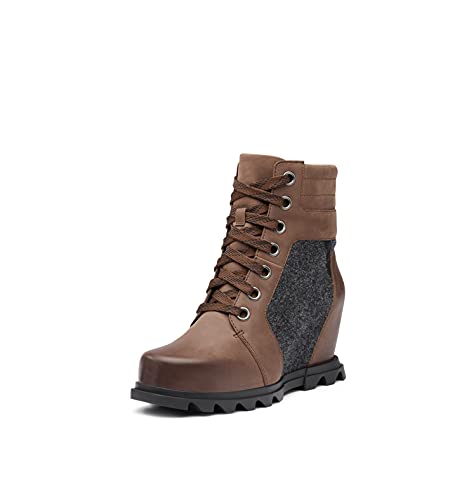 SOREL Women's Joan of Arctic Wedge III Lexie Boot — Tobacco, Black — Waterproof Leather Wedge Boots — Size 7 von Sorel