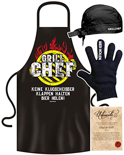 Grillset für Männer Geschenk Grillzubehör Set mit lustiger Grillschürze von Soreso Design