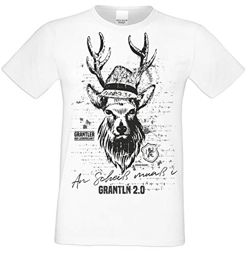 Herren Trachten T-Shirt mit Hirsch Motiv : Trachtenshirt für Oktoberfest Volksfest Freizeit : Grantln 2.0 : Baumwolle : Übergrößen bis 5XL Farbe: Weiss Gr: 3XL von Soreso Design