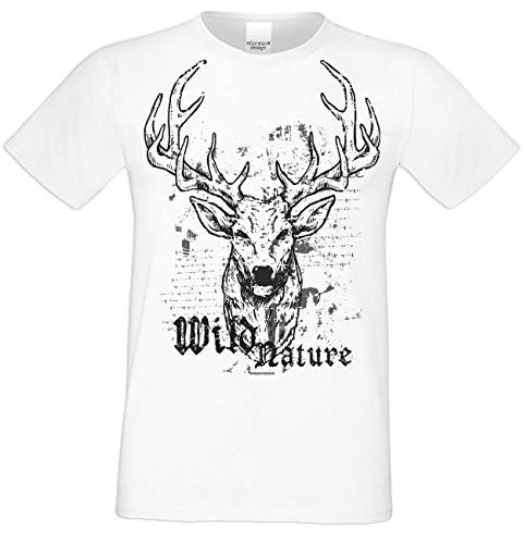 Herren Trachten T-Shirt mit Hirsch Motiv : Trachtenshirt für Oktoberfest Volksfest Freizeit : Wild Nature 2 : Baumwolle : Übergrößen bis 5XL Farbe: Weiss Gr: L von Soreso Design