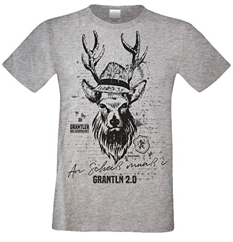 Kurzarm Trachten T-Shirt Herren : Hirsch Grantln 2.0 Volksfest Oktoberfest Freizeitshirt Männer bis 5XL Farbe: dunkelgrau Gr: 5XL von Soreso Design