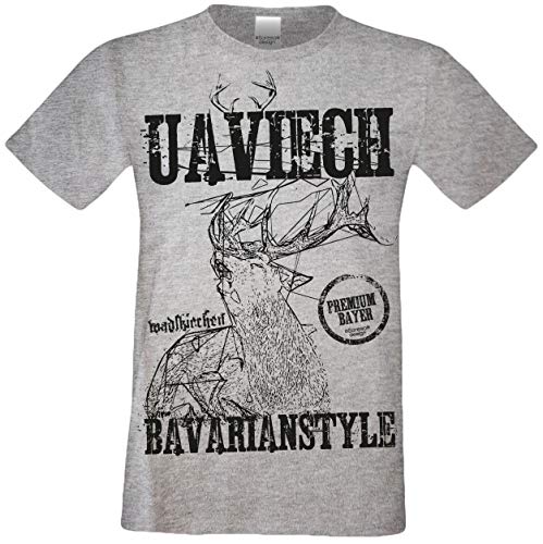 Kurzarm Trachten T-Shirt Herren : Hirsch Uaviech : Premium Bayer : Volksfest Oktoberfest Freizeitshirt Männer bis 5XL Farbe: dunkelgrau Gr: 5XL von Soreso Design