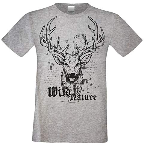 Kurzarm Trachten T-Shirt Herren : Hirsch Wild Nature 2 Volksfest Oktoberfest Freizeitshirt Männer bis 5XL Farbe: dunkelgrau Gr: 5XL von Soreso Design