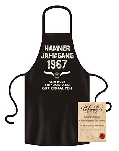 Soreso Design Geschenk zum 56 Geburtstag Grillschürze Kochschürze Hammer Jahrgang 1967 Geburtstagsgeschenk für Frauen und Männer Farbe: schwarz von Soreso Design