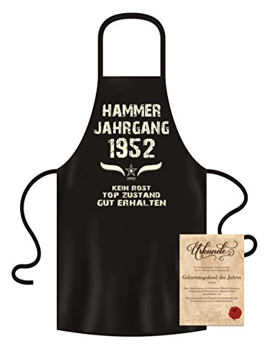 Soreso Design Geschenk zum 71 Geburtstag Grillschürze Kochschürze Hammer Jahrgang 1952 Geburtstagsgeschenk für Frauen und Männer Farbe: schwarz von Soreso Design