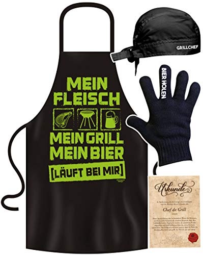 Soreso Design Grillschürze für Männer lustig im Grill-Set BBQ Apron Geschenkidee Mein Fleich - Grill - Bier von Soreso Design