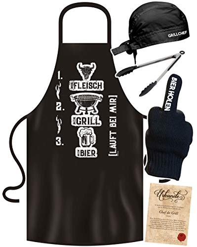 Soreso Design Grillschürze für Männer lustig im Grill-Set BBQ Apron Geschenkidee Mein Fleisch - Grill - Bier 4 von Soreso Design