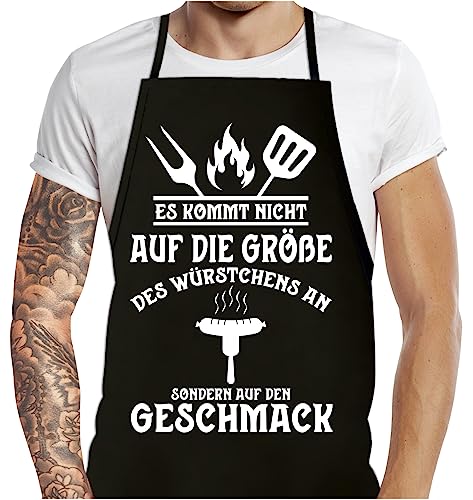 Soreso Design Grillschürze für Männer lustig mit Spruch Es kommt nicht auf die Größe an Kochschürze Baumwoll-Schürze Grillen Barbecue BBQ Geschenk Mann Geburtstag Geschenke von Soreso Design