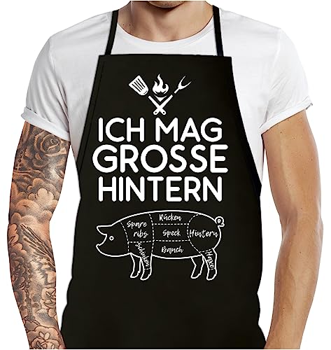 Soreso Design Grillschürze für Männer lustig mit Spruch Ich mag große Hintern Kochschürze Baumwoll-Schürze Grillen Barbecue BBQ Geschenk Mann Geburtstag Geschenke von Soreso Design