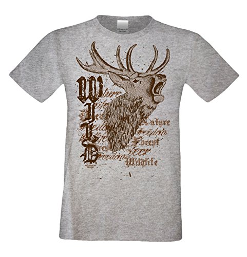 Trachten T-Shirt Herren :: Kurzarm Trachtenshirt :: Hirsch Motiv Oktoberfest Volksfest Wiesn Outfit Männer : Übergrößen bis 5XL Wild Farbe: dunkelgrau Gr: 3XL von Soreso Design