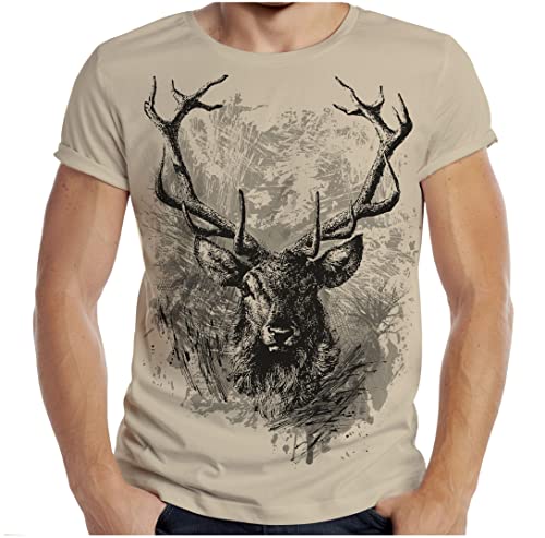 Soreso Design Trachten T-Shirt Herren Jäger Trachtenshirt Männer Bayern Volksfest T-Shirt Hirsch Farbe: Sand, XL von Soreso Design