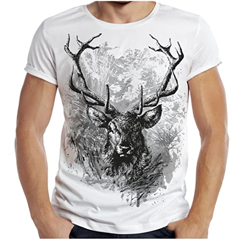 Soreso Design Trachten T-Shirt Herren Jäger Trachtenshirt Männer Bayern Volksfest T-Shirt Hirsch Farbe: Weiss, XL von Soreso Design