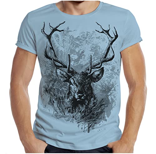 Soreso Design Trachten T-Shirt Herren Jäger Trachtenshirt Männer Bayern Volksfest T-Shirt Hirsch Farbe: hellblau von Soreso Design