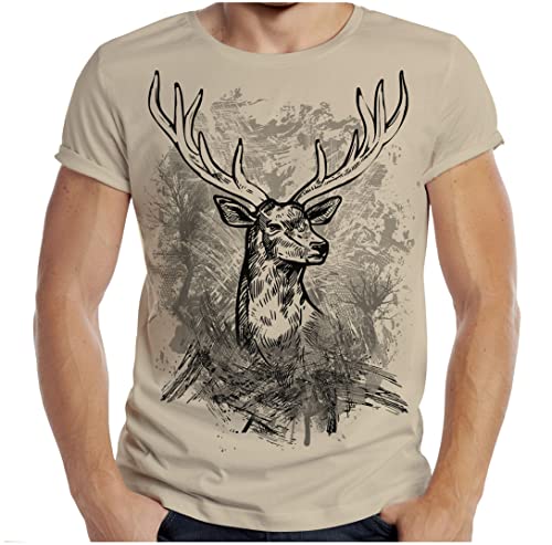 Trachten T-Shirt Herren Volksfest Trachtenshirt für Männer Jäger T-Shirt Hirsch Farbe: Sand von Soreso Design
