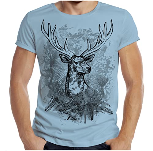 Trachten T-Shirt Herren Volksfest Trachtenshirt für Männer Jäger T-Shirt Hirsch Farbe: hellblau von Soreso Design