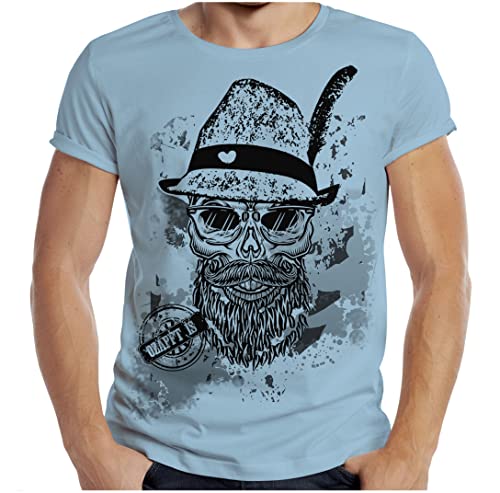 Trachten T-Shirt Herren Volksfest Trachtenshirt für Männer T-Shirt bayrisch Ozapft is Totenkopf Farbe: hellblau von Soreso Design