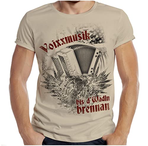 Trachten T-Shirt Herren Volksfest Trachtenshirt für Männer Volksmusik T-Shirt bayrisch Voixxmusik bis d`Wadln Brennan Farbe: Sand von Soreso Design