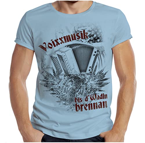 Trachten T-Shirt Herren Volksfest Trachtenshirt für Männer Volksmusik T-Shirt bayrisch Voixxmusik bis d`Wadln Brennan Farbe: hellblau von Soreso Design