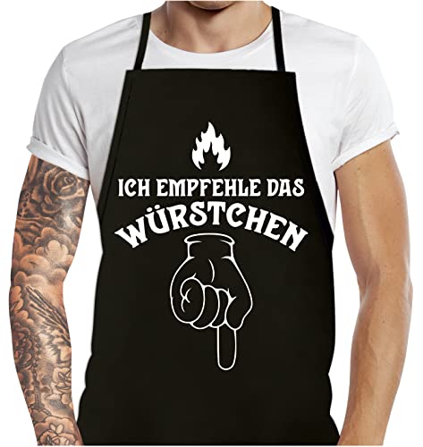 Soreso Design Grillschürze für Männer lustig mit Spruch Ich empfehle das Würstchen Kochschürze Baumwoll-Schürze Grillen Barbecue BBQ Geschenk Mann Geburtstag Geschenke von Soreso Design