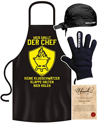 Soreso Design Grillschürze für Männer lustig im Grillset - Geschenk Grillzubehör Set mit lustiger Schürze von Soreso Design