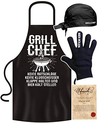 Grillset für Männer Geschenk Grillzubehör Set mit lustiger Grillschürze von Soreso Design