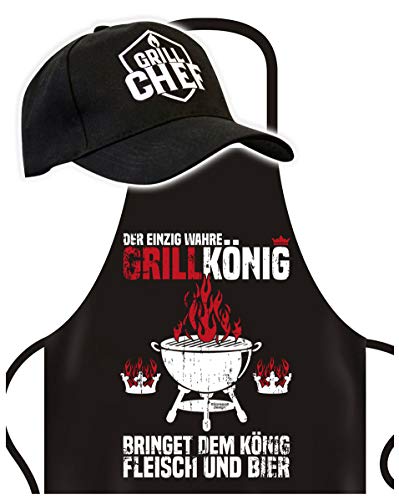 Soreso Grillschürze für Männer lustig mit Grill-Chef Cap Grillkönig Geschenk Vatertag Geburtstag Grill Capy von Soreso Design