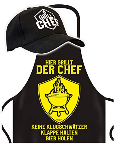Soreso Grillschürze für Männer mit Grill-Chef Cap - Hier grillt der Chef Geschenke zum Vatertag Geburtstag Geschenkideen von Soreso Design