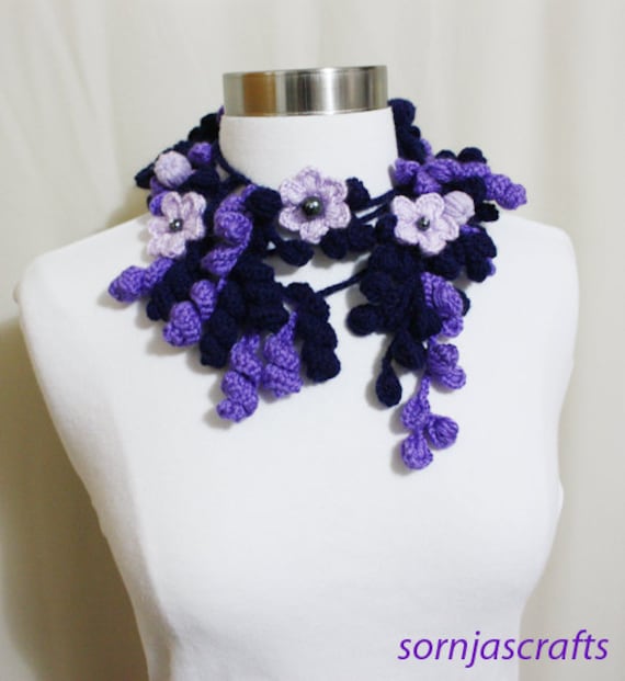 Gehäkeltes Lariat, Gehäkeltes Lila Gehäkelte Halskette Mit Glasperlen, Gehäkelter Halsschmuck, Geschenkideen, Sornja von SornjasCrafts