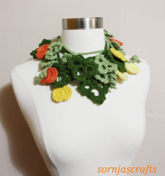 Sale-Häkel-Kürbis Applikation Lariat/Schal, Herbst Halstuch, Gehäkelte Kürbis-Applikation Schal, Sornja von SornjasCrafts