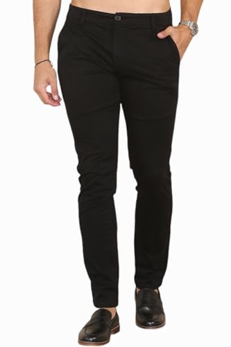 Herren Chino Hose im klassischen Look, Slim Fit Hose, stilvoll und praktisch, starker Stretch-Baumwollstoff, Schwarz , 40 W/32 L von Soroor