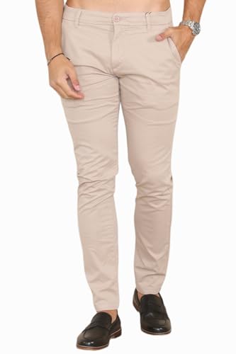 Herren Chino Hose im klassischen Look, Slim Fit Hose, stilvoll und praktisch, starker Stretch Baumwollstoff, beige, Bundweite: 84 cm, beinlänge: 81 cm von Soroor