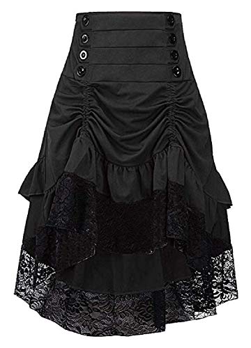 Sorrica Damen Steampunk Retro Gothic Vintage Rüschen Hoch Niedrig Gypsy Hippie Spitze Party Rock, Schwarz, Groß von Sorrica