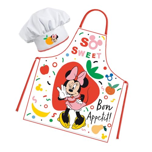 Sorrisini Kinderschürze und Kochmütze für Kinder, Schürze Kochmütze Kinder, Kinderschürze Jungen, Verstellbare Kinderschürzen zum Backen, Malen, Kinder 3-8 Jahre Minnie Mouse von Sorrisini