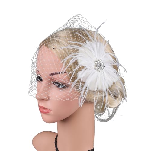 Fascinator für Damen, Cocktail-Party, Netz-Haarnadel, Kopfbedeckung für Cocktail, Teeparty, französischer Fascinator, Stirnband, Feder-Haarspange, Netz-Haarspange von Sorrowso