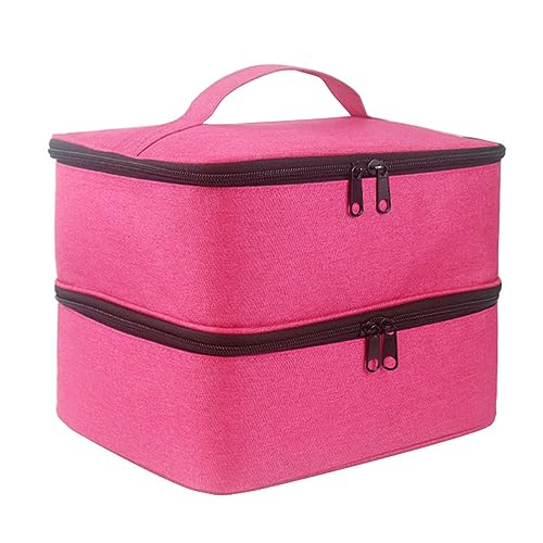 Sorrowso Nagellack-Aufbewahrungsbox, doppellagig, Tragetasche, tragbarer Organizer, Tasche, stoßdämpfend, NailKit-Zubehör, hot pink von Sorrowso