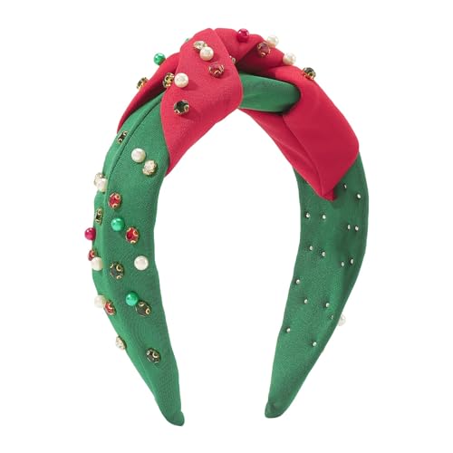 Sorrowso Weihnachts-Stirnbänder mit Schmucksteinen, Perlen, Kopfbedeckung, Haarreif für Weihnachten, Kopfschmuck, Kostümparty, Zubehör, weiße Stirnbandperlen von Sorrowso