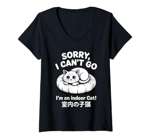 Damen Lustiges Katzenliebhaber-Design Sorry I Can't Go I'm an Indoor T-Shirt mit V-Ausschnitt Damen Lustiges Katzenliebhaber-Design Sorry I Can't Go I'm an Indoor T-Shirt mit V-Ausschnitt von Sorry I Can't Go Indoor Cat Lover Apparel