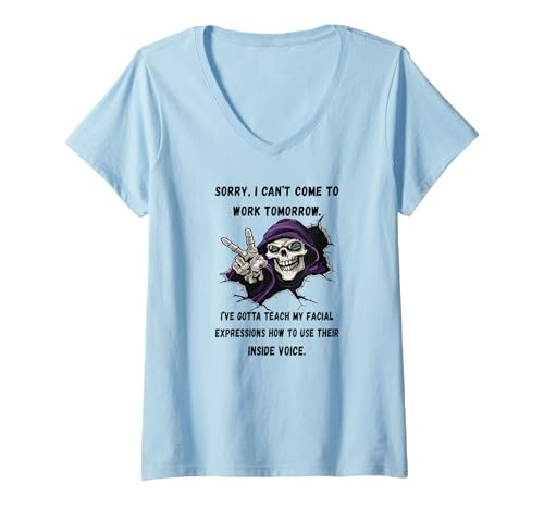 Damen Ich muss Gesichtsausdrücke beibringen, wie Man innere Stimme benutzt T-Shirt mit V-Ausschnitt Damen Ich muss Gesichtsausdrücke beibringen, wie Man innere Stimme benutzt T-Shirt mit V-Ausschnitt von Sorry I can't come to work tomorrow skeleton Tee