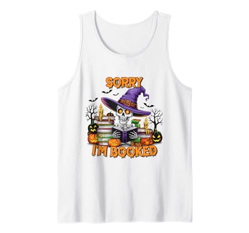 Sorry I'm Booked Skelett Shirt Hexenhut Bücher Kerzen Tank Top von Sorry I'm Booked Skeleton Tee Shirts for