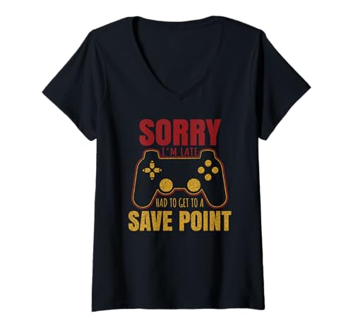 Damen Sorry I'm Late Musste zum Safe Point Lustiger Gamer T-Shirt mit V-Ausschnitt Damen Sorry I'm Late Musste zum Safe Point Lustiger Gamer T-Shirt mit V-Ausschnitt von Sorry I'm Late Had To Get To The Safe Point Gifts